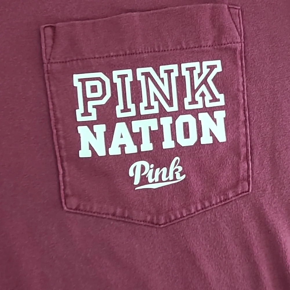 PINK Victoria's Secret Long Sleeve Pink Nation Maroon Tee Shirt - Size Small - Picture 2 of 11
